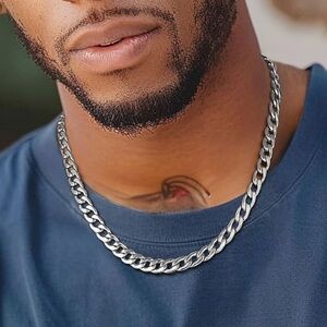 NWT Men's Stainless Silver Cuban Chain Necklace